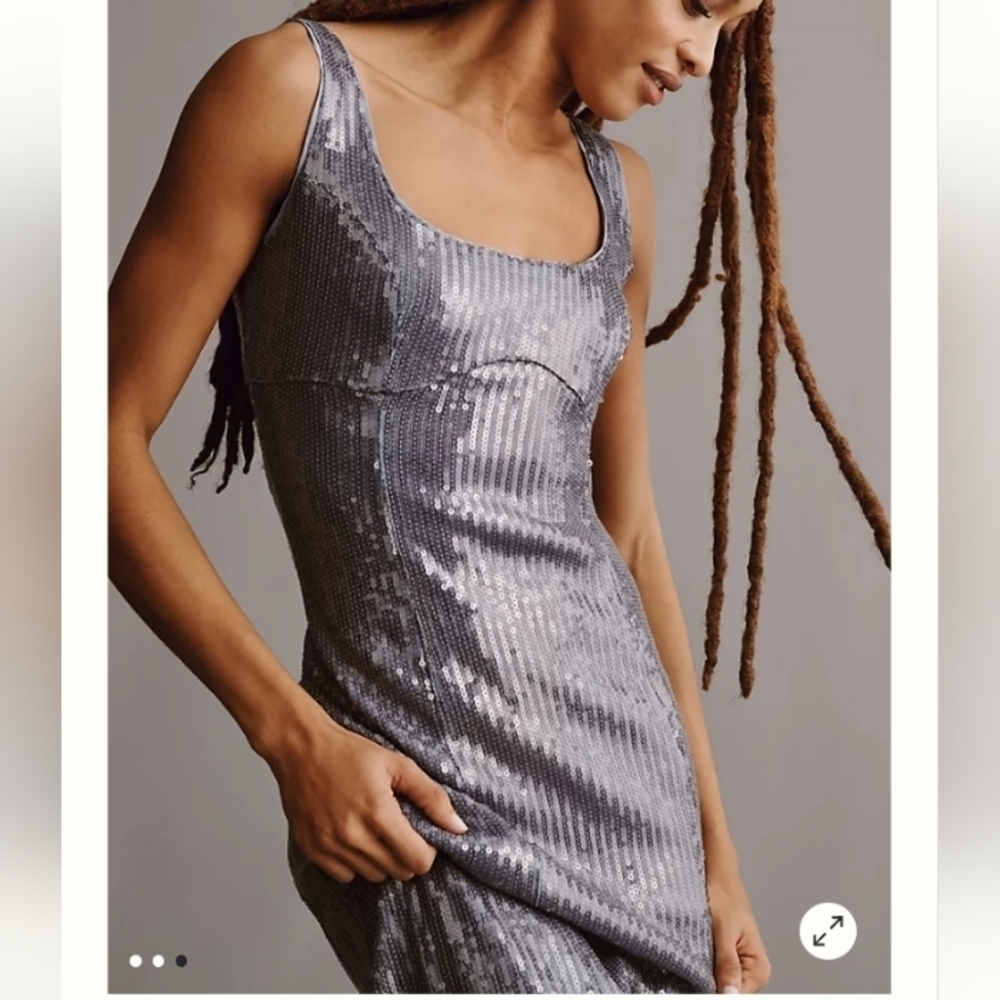 Pilcro Sequin Slim Midi Dress in Blue/Silver - Picture 3 of 16
